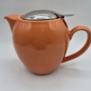 Vintage Zero Japan Ceramic Teapot Orange Salmon + Original Strainer